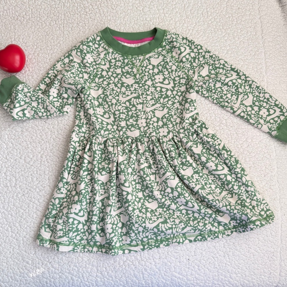 Mini Boden Green and White Floral Kids Dress